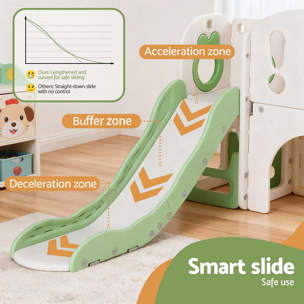 Keezi Kids Slide and Swing Set with Basketball Hoop - Green