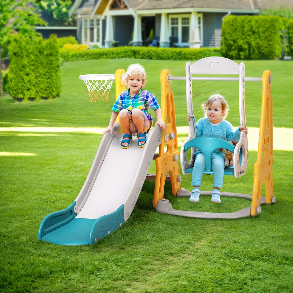 Keezi Kids Slide and Swing Set with Basketball Hoop 140cm - Green