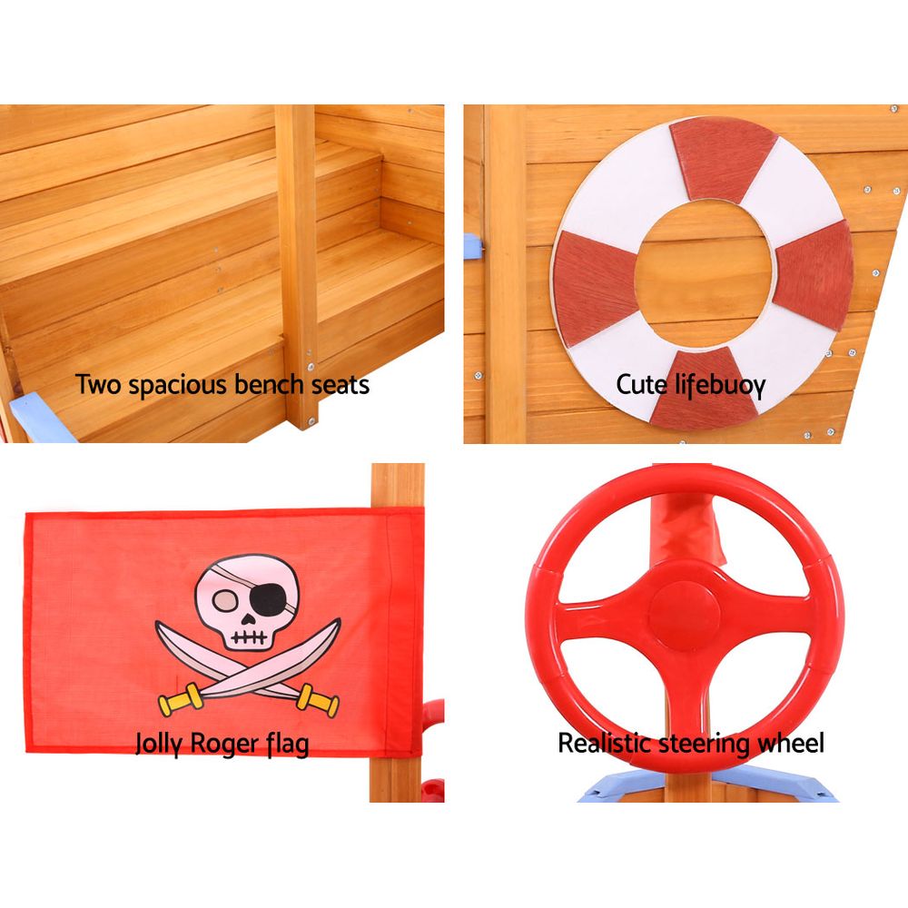 Keezi Kids Wooden Boat Sand Pit with Canopy & Bench 165cm