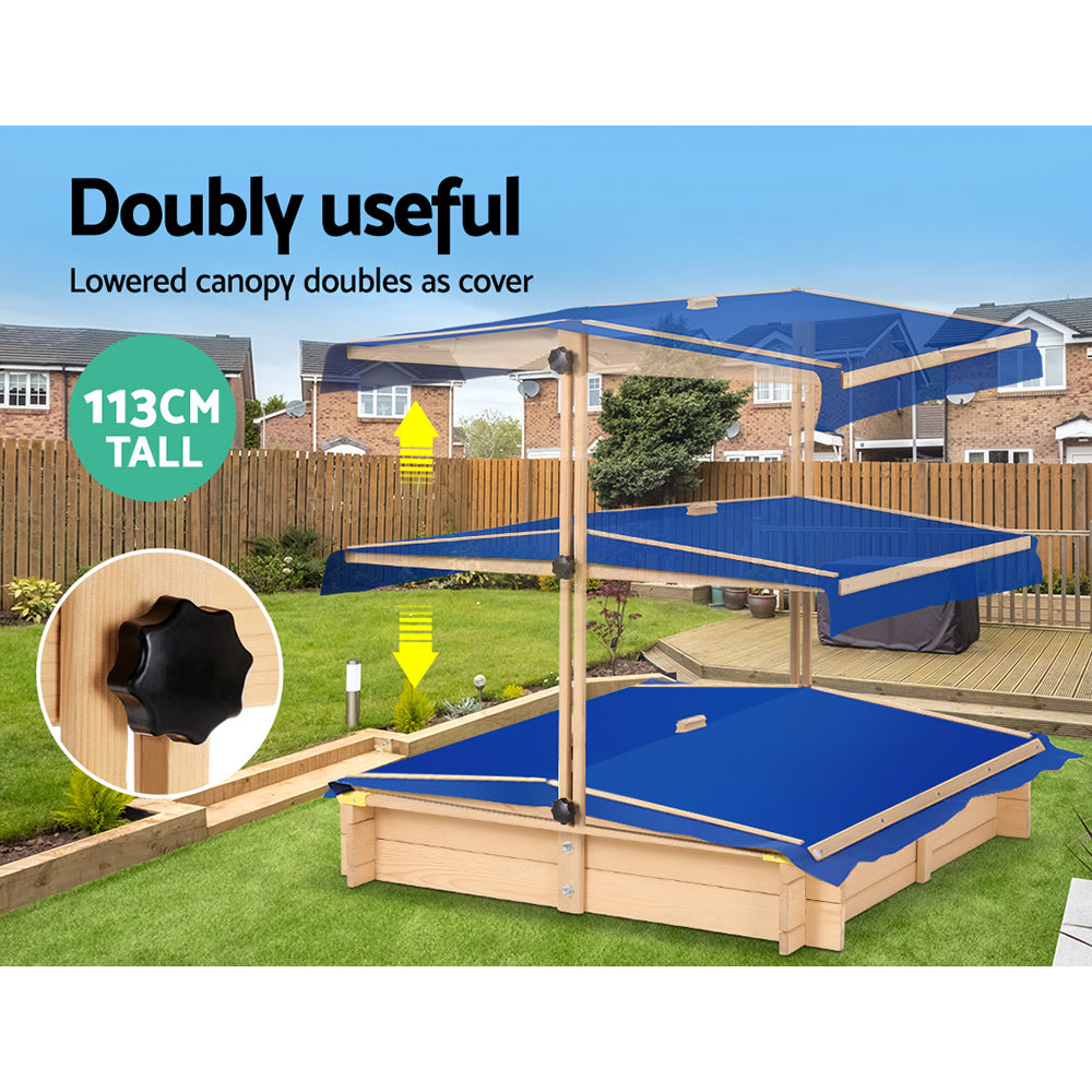 Keezi Kids Wooden Sand Pit with Canopy & Bench Seat 101cm
