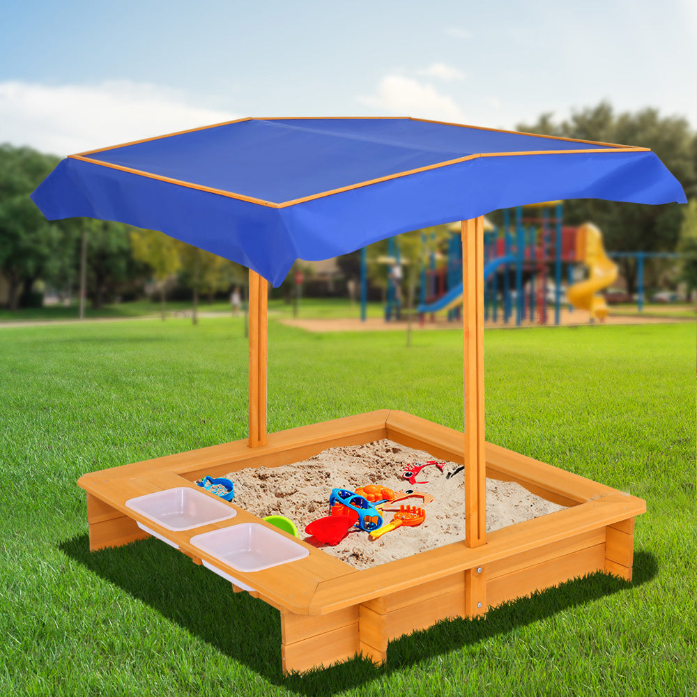 Keezi Kids Wooden Sand Pit with Canopy & Water Basin 103cm