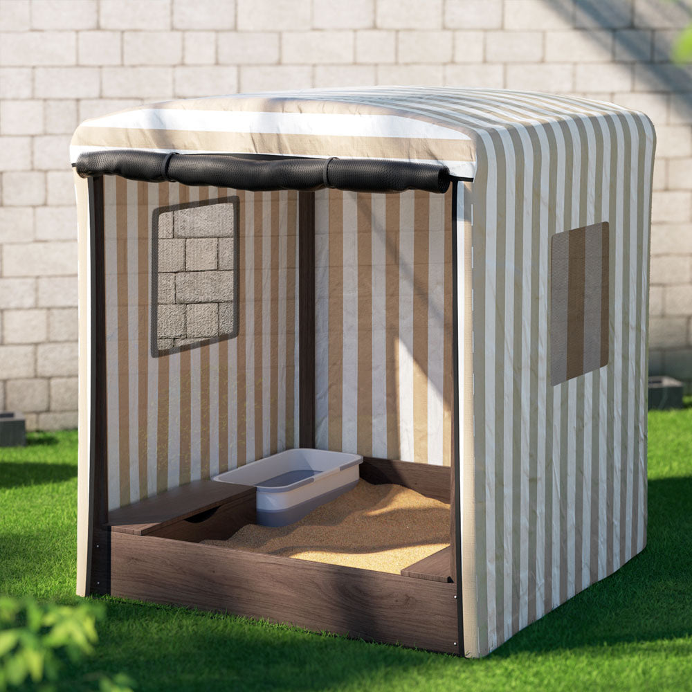 Keezi Kids Wooden Sand Pit with Canopy, Window & Water Basin 120cm