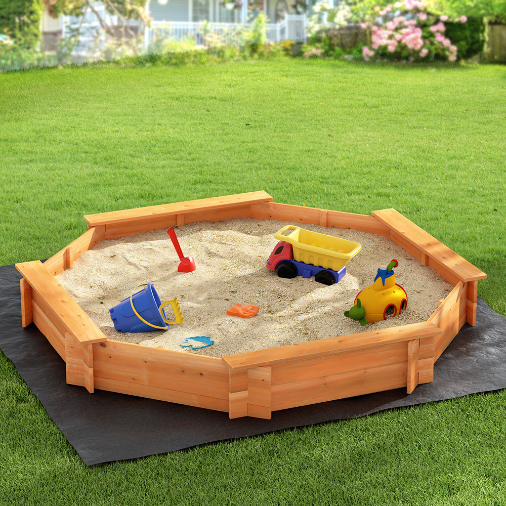 Keezi Kids Wooden Round Sand Pit with Cover & Bench 182cm
