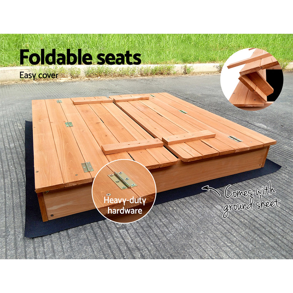 Keezi Kids Wooden Sand Pit with Foldable Seat 90cm