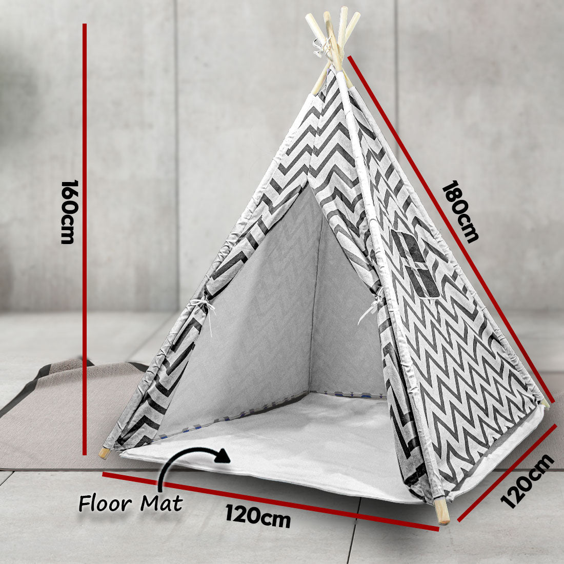 Giant Cotton Canvas Kids Teepee Wigwam - black