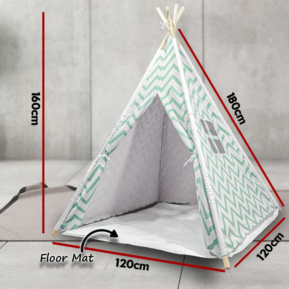 Giant Cotton Canvas Kids Teepee Wigwam - green