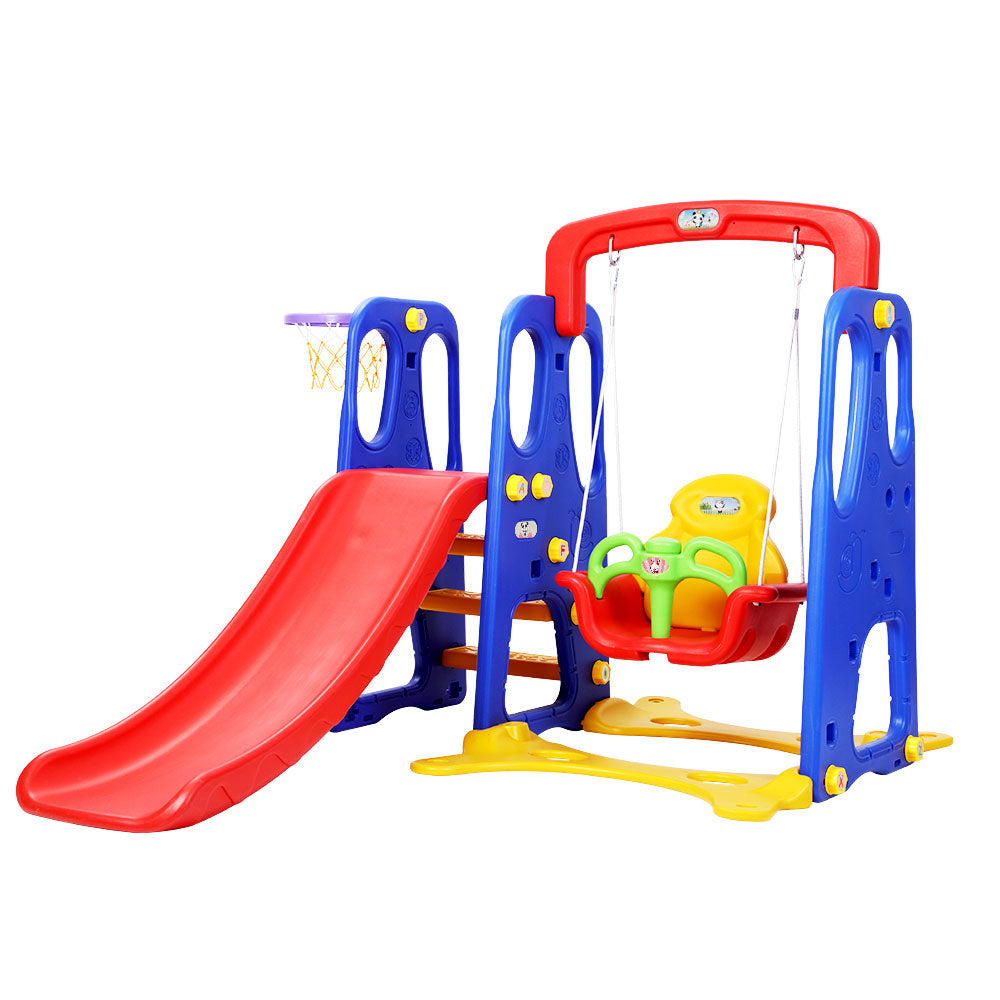 Keezi Kids Slide and Swing Set with Basketball Hoop for Outdoor Play 120cm - Blue