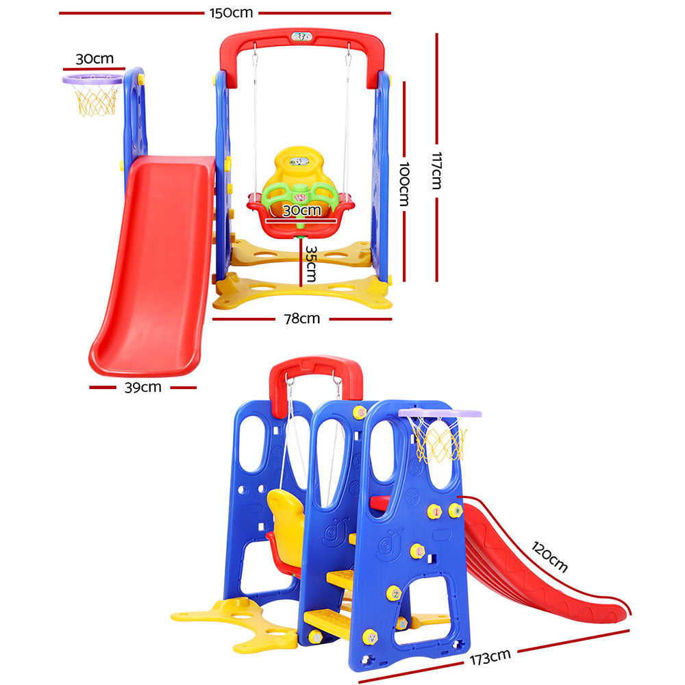 Keezi Kids Slide and Swing Set with Basketball Hoop for Outdoor Play 120cm - Blue