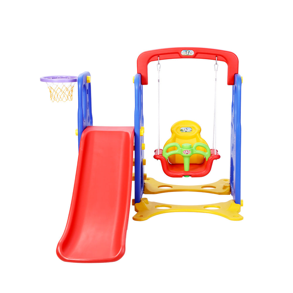 Keezi Kids Slide and Swing Set with Basketball Hoop for Outdoor Play 120cm - Blue