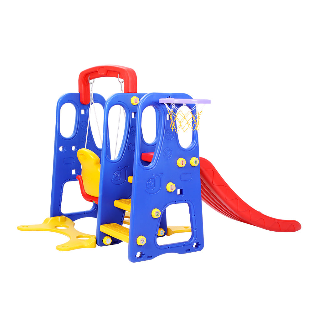 Keezi Kids Slide and Swing Set with Basketball Hoop for Outdoor Play 120cm - Blue