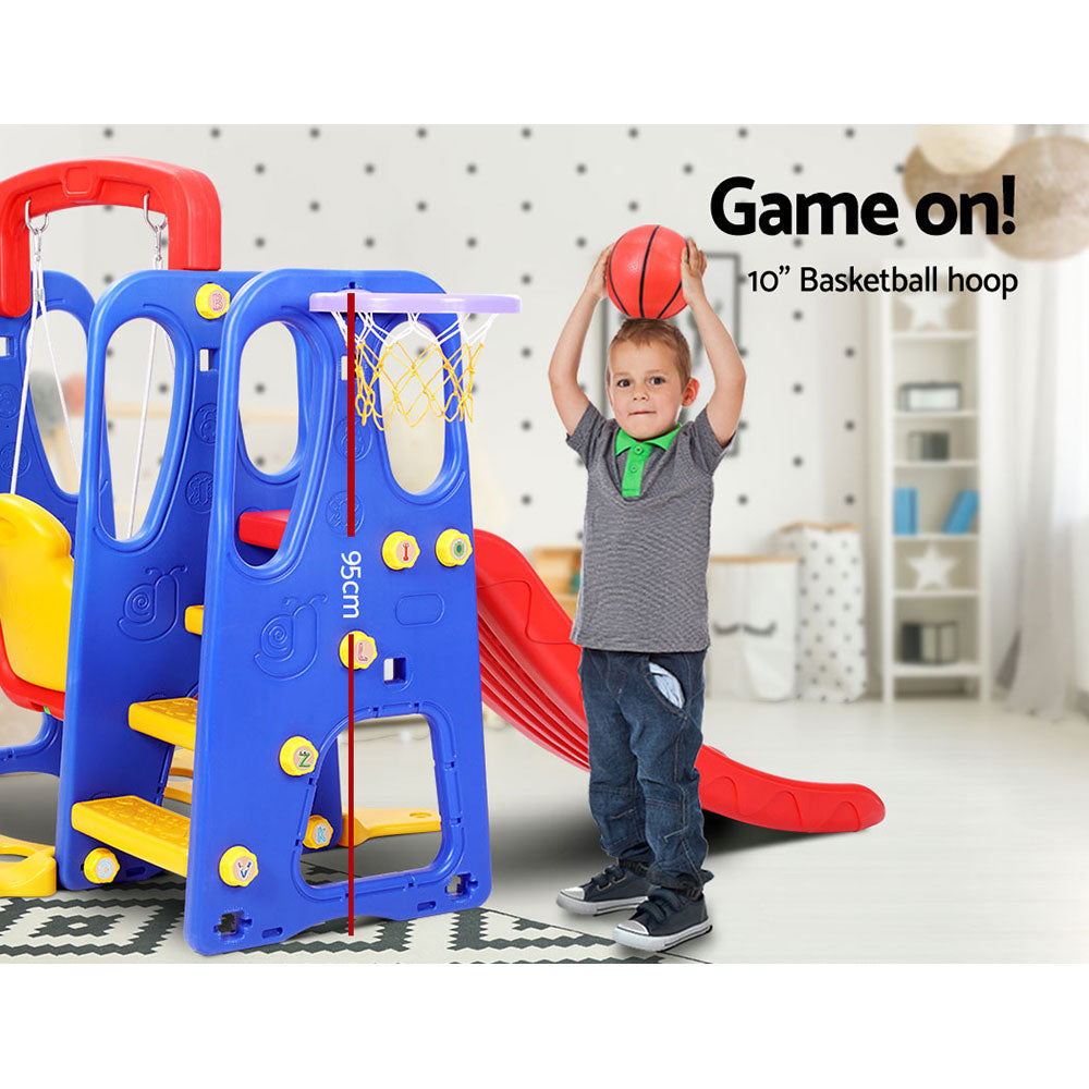Keezi Kids Slide and Swing Set with Basketball Hoop for Outdoor Play 120cm - Blue