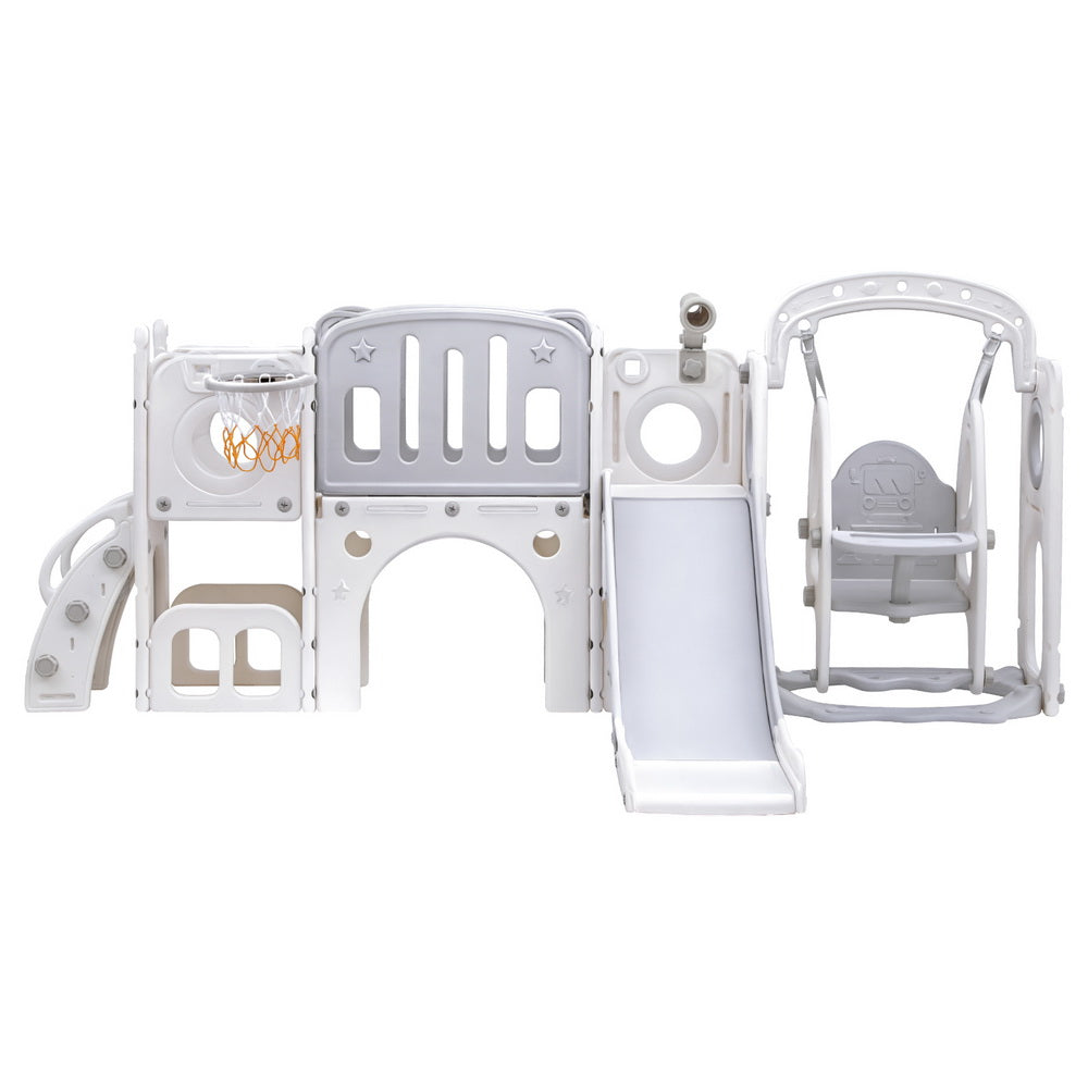 Keezi Kids Slide and Swing Set with Basketball Hoop 132cm - grey