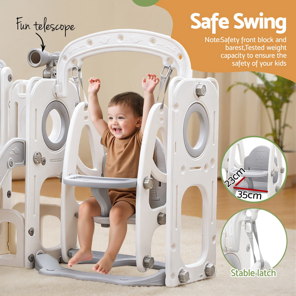 Keezi Kids Slide and Swing Set with Basketball Hoop 132cm - grey