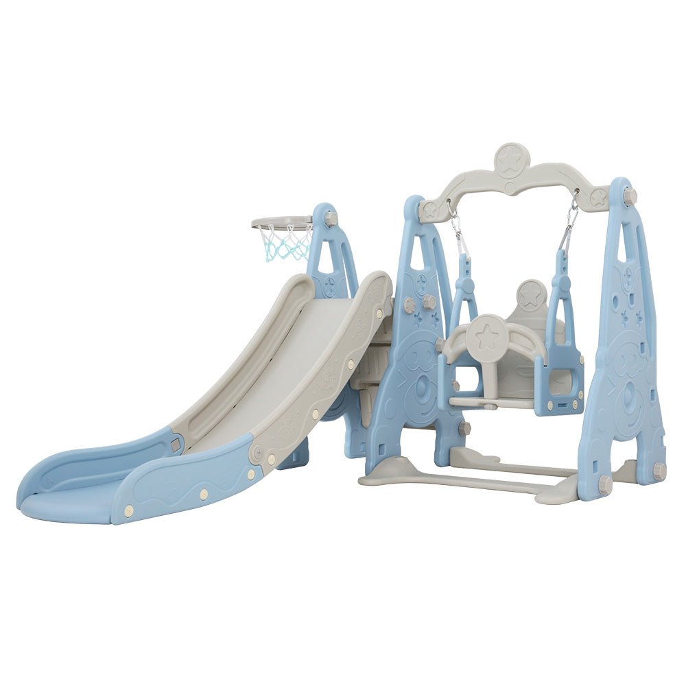 Keezi Kids Slide and Swing Set with Basketball Hoop for Outdoor Play 170cm - Blue