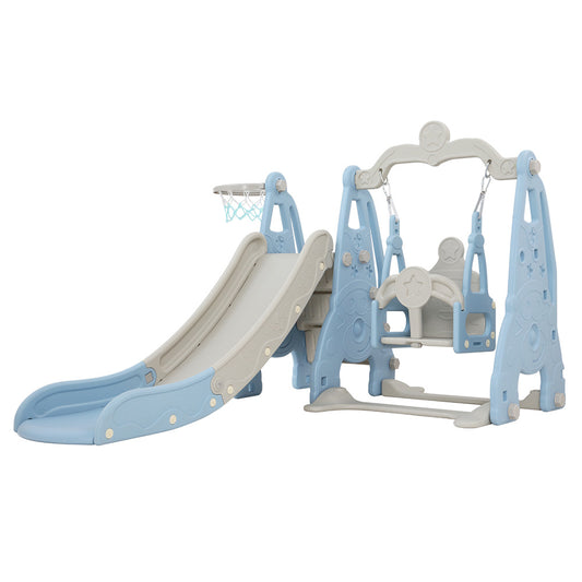 Keezi Kids Slide and Swing Set with Basketball Hoop for Outdoor Play 170cm - Blue