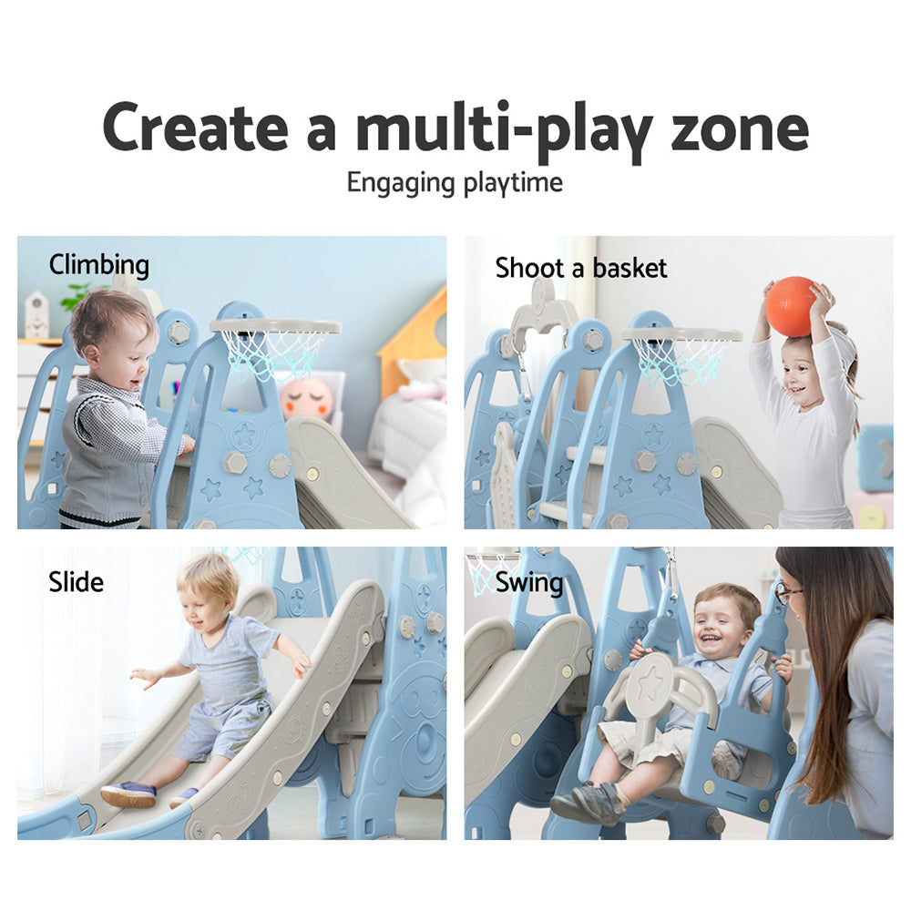 Keezi Kids Slide and Swing Set with Basketball Hoop for Outdoor Play 170cm - Blue