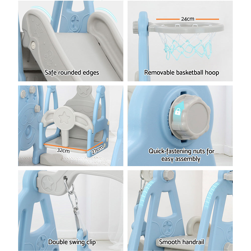 Keezi Kids Slide and Swing Set with Basketball Hoop for Outdoor Play 170cm - Blue
