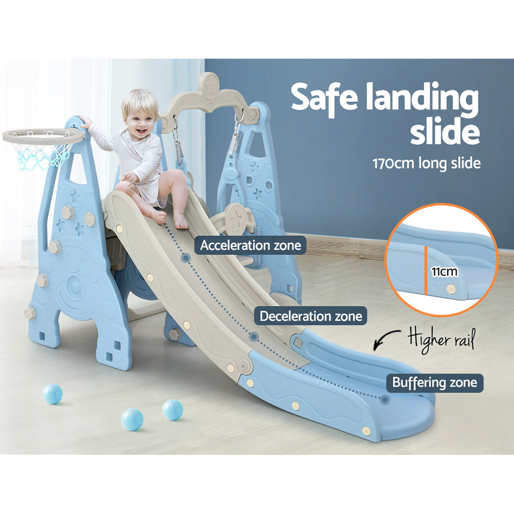 Keezi Kids Slide and Swing Set with Basketball Hoop for Outdoor Play 170cm - Blue