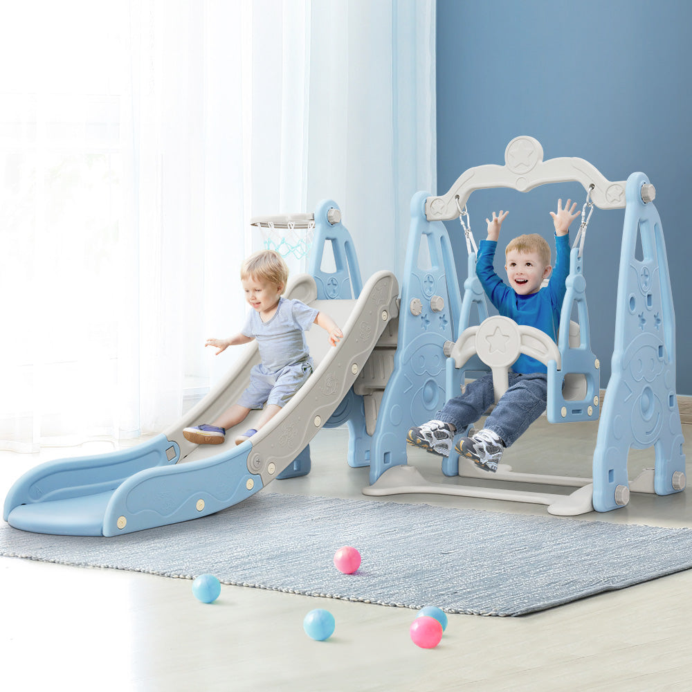 Keezi Kids Slide and Swing Set with Basketball Hoop for Outdoor Play 170cm - Blue