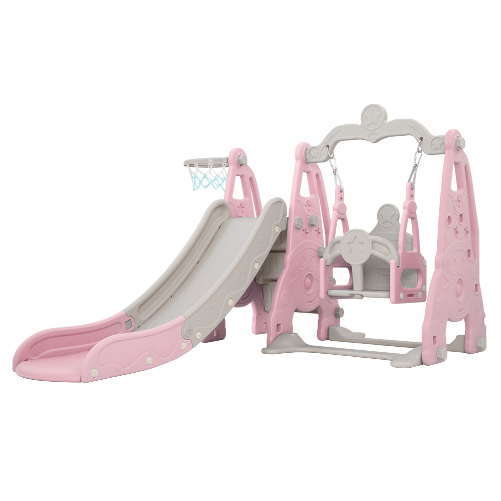 Keezi Kids Slide and Swing Set with Basketball Hoop for Outdoor Play 170cm - Pink