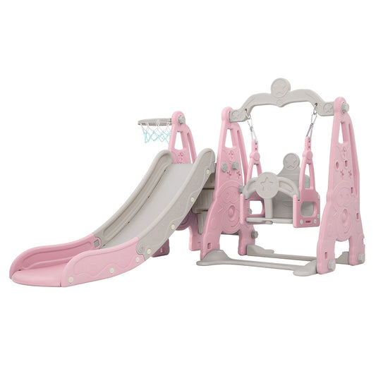 Keezi Kids Slide and Swing Set with Basketball Hoop for Outdoor Play 170cm - Pink