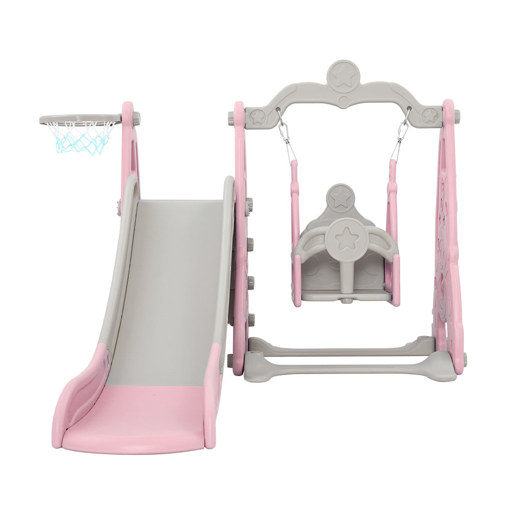 Keezi Kids Slide and Swing Set with Basketball Hoop for Outdoor Play 170cm - Pink
