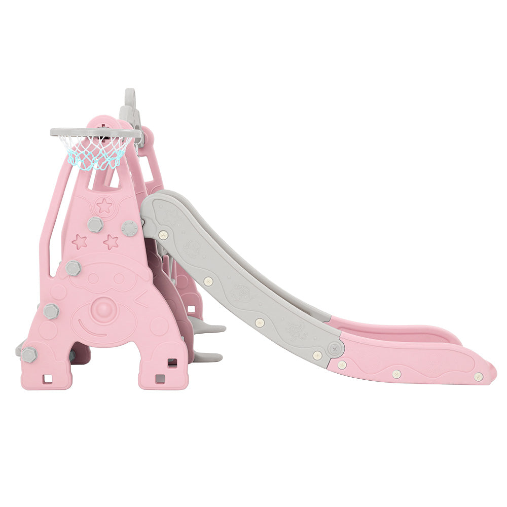 Keezi Kids Slide and Swing Set with Basketball Hoop for Outdoor Play 170cm - Pink
