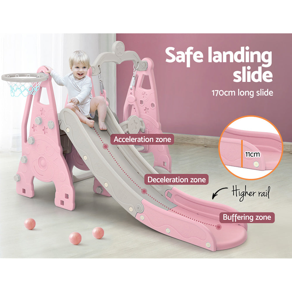 Keezi Kids Slide and Swing Set with Basketball Hoop for Outdoor Play 170cm - Pink