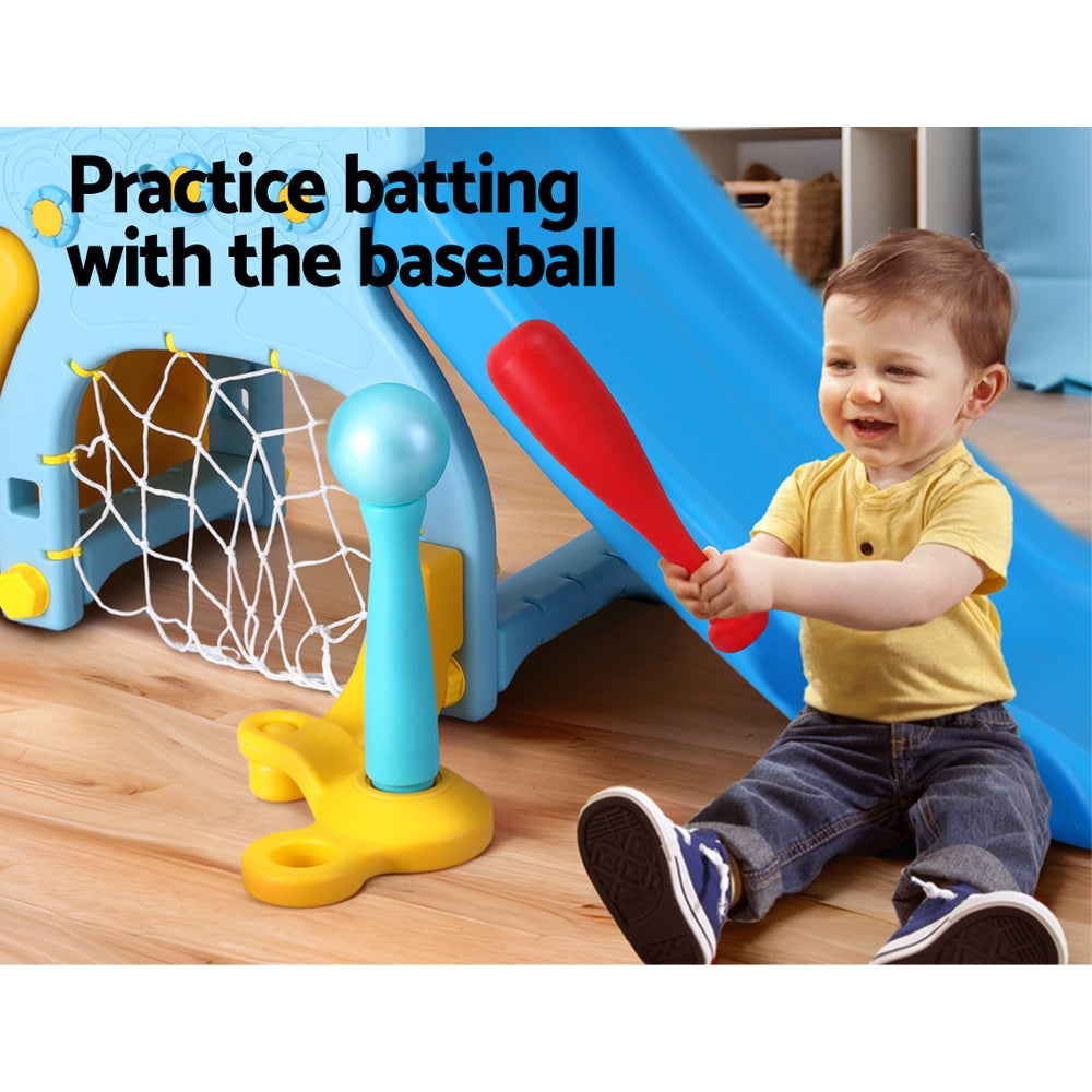 Keezi Kids Slide Set with Baseball Bat & Basketball Hoop for Outdoor Play 120cm - Blue