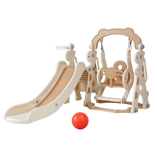 Keezi Kids Slide and Swing Set with Basketball Hoop for Outdoor Play 160cm - Beige
