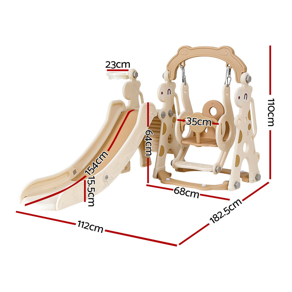 Keezi Kids Slide and Swing Set with Basketball Hoop for Outdoor Play 160cm - Beige