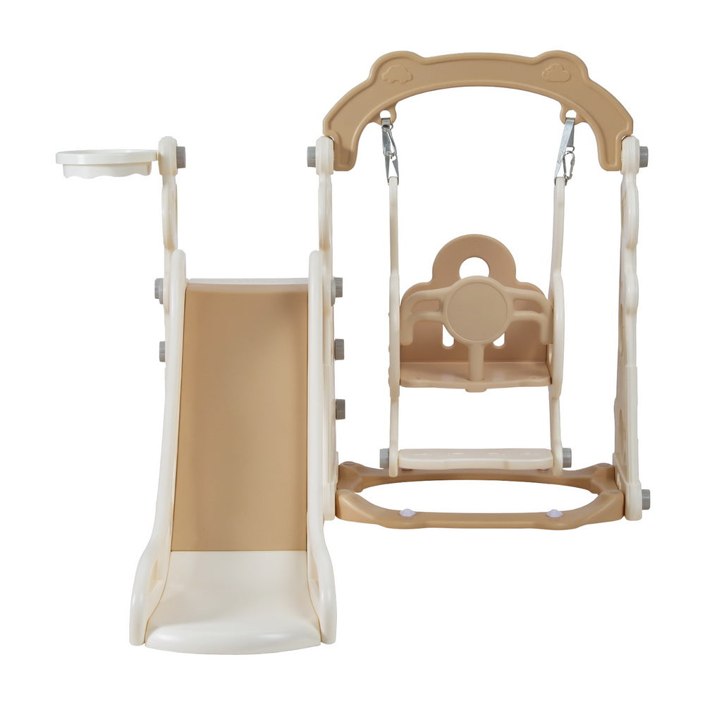 Keezi Kids Slide and Swing Set with Basketball Hoop for Outdoor Play 160cm - Beige