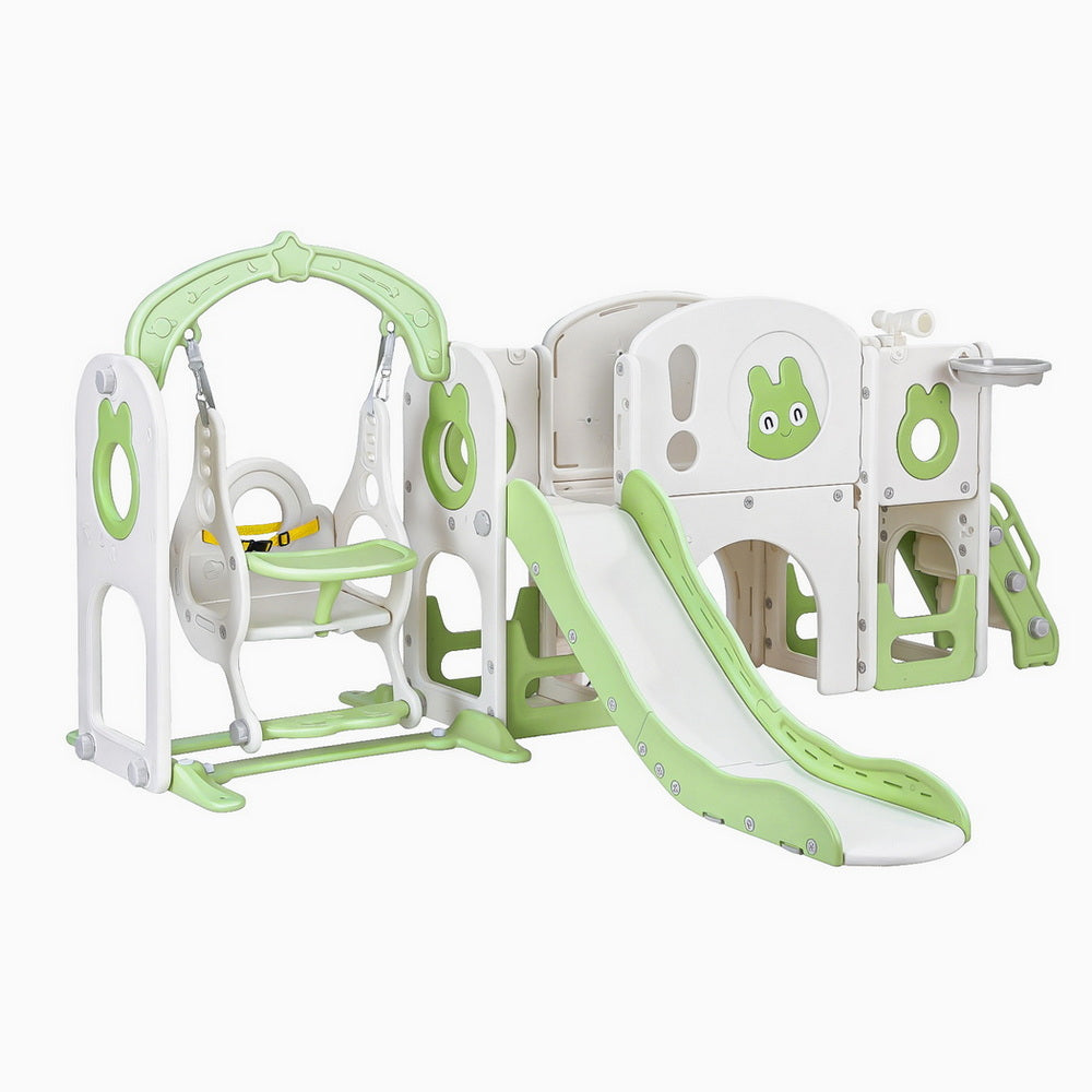 Keezi Kids Slide and Swing Set with Basketball Hoop 140cm - Green