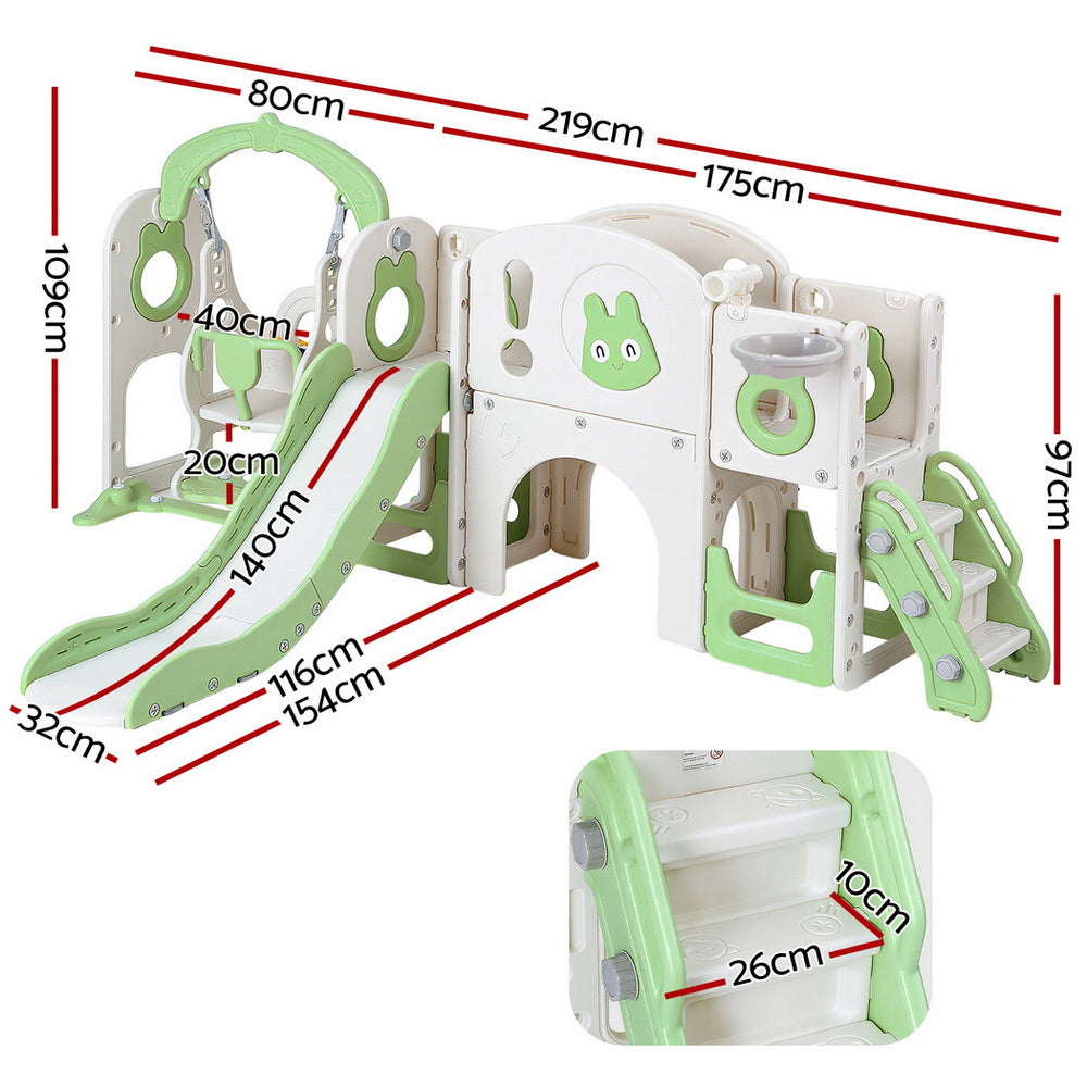 Keezi Kids Slide and Swing Set with Basketball Hoop 140cm - Green