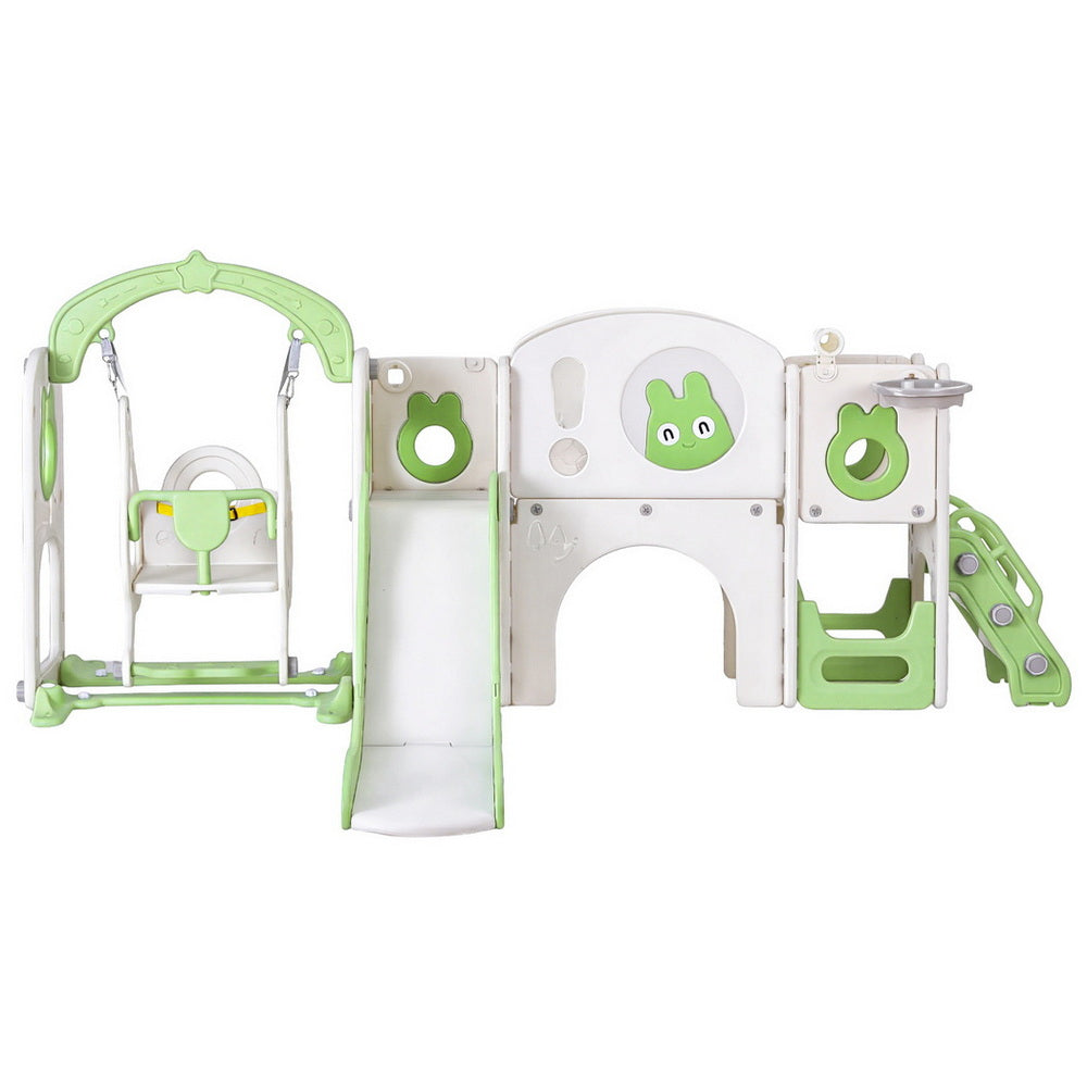 Keezi Kids Slide and Swing Set with Basketball Hoop 140cm - Green