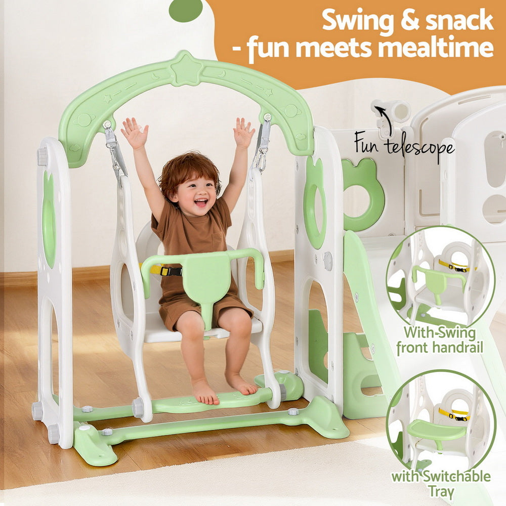Keezi Kids Slide and Swing Set with Basketball Hoop 140cm - Green