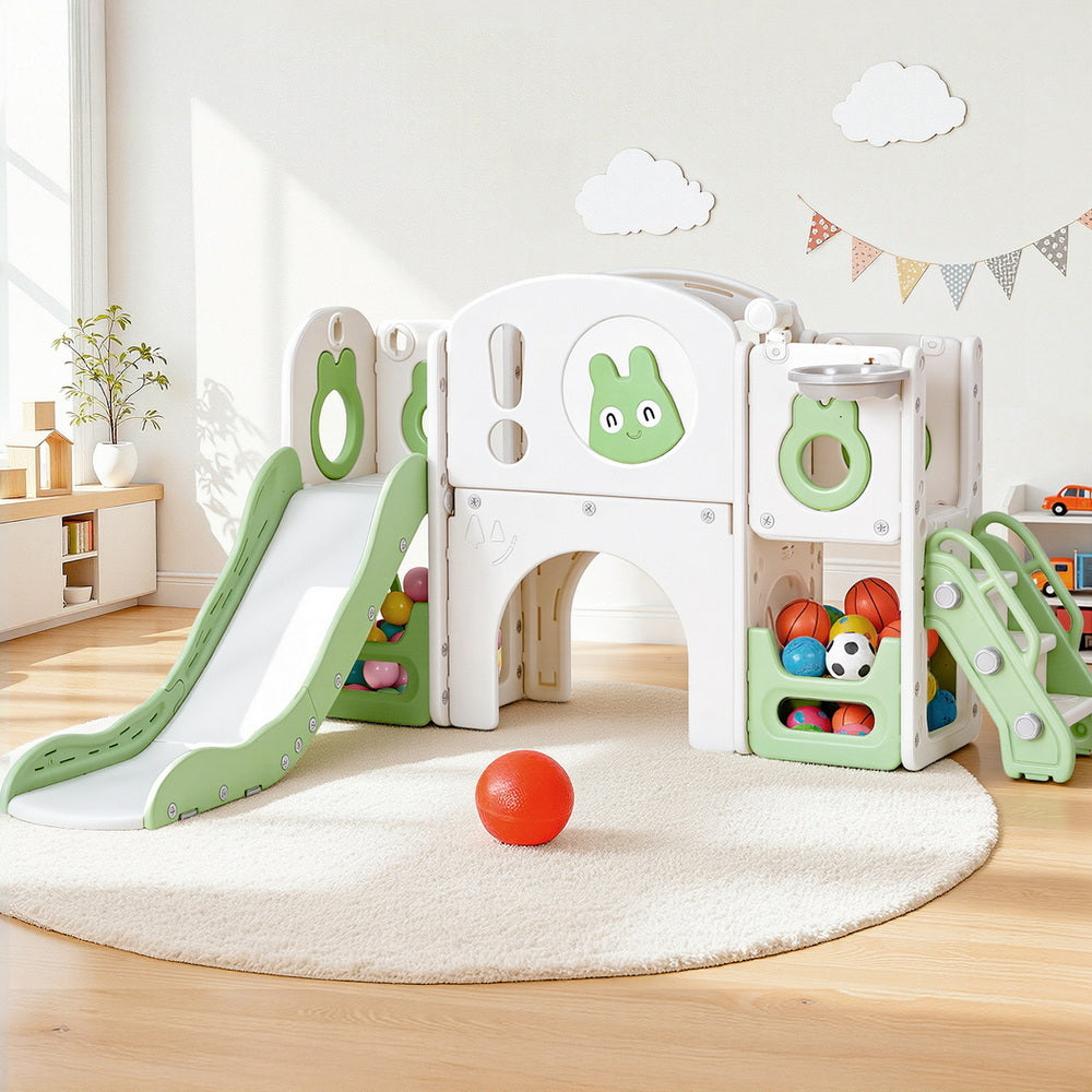 Keezi Kids Slide and Swing Set with Basketball Hoop - Green