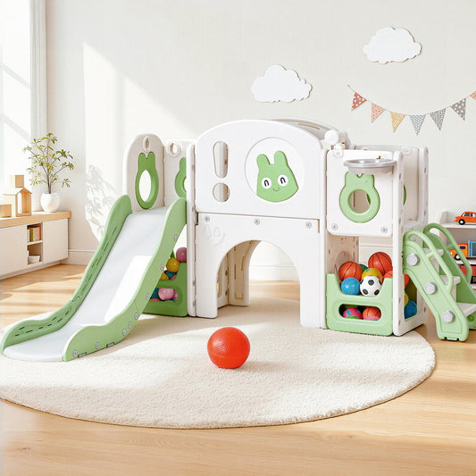 Keezi Kids Slide and Swing Set with Basketball Hoop - Green