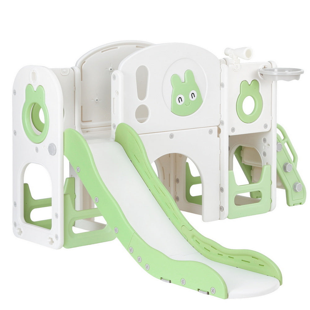 Keezi Kids Slide and Swing Set with Basketball Hoop - Green