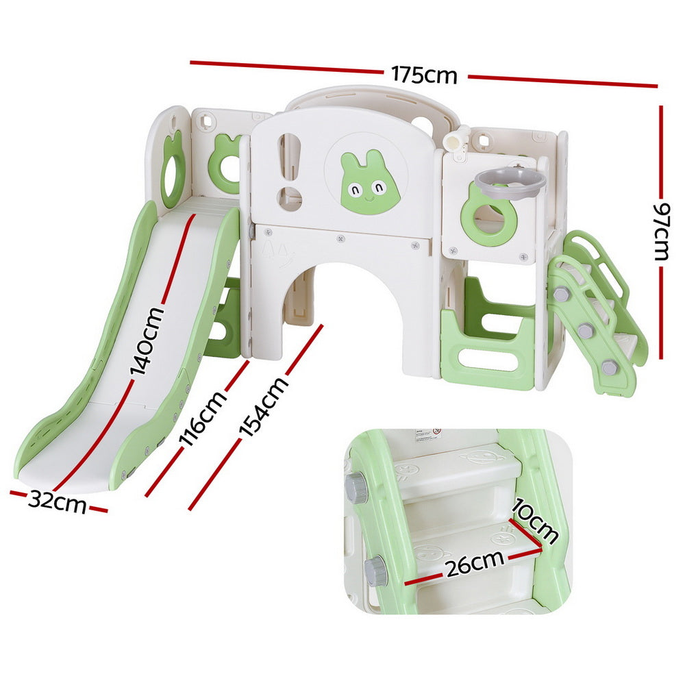 Keezi Kids Slide and Swing Set with Basketball Hoop - Green