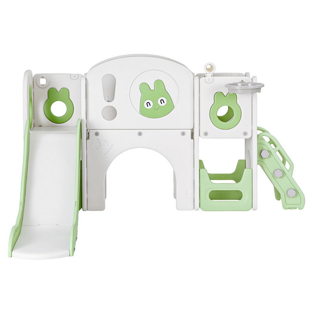 Keezi Kids Slide and Swing Set with Basketball Hoop - Green