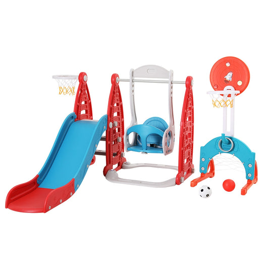Keezi Kids Slide and Swing Set with Basketball Hoop 140cm - Red