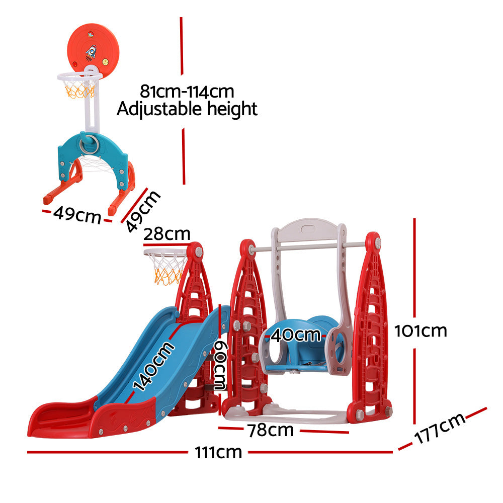 Keezi Kids Slide and Swing Set with Basketball Hoop 140cm - Red