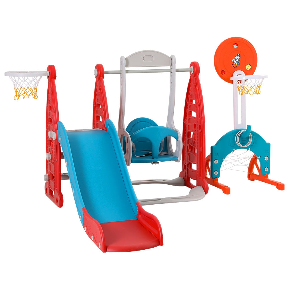 Keezi Kids Slide and Swing Set with Basketball Hoop 140cm - Red