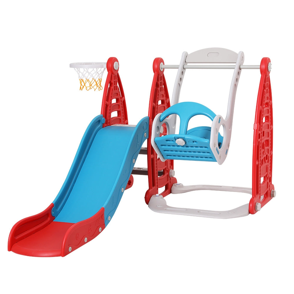 Keezi Kids Slide and Swing Set with Basketball Hoop 140cm - Red