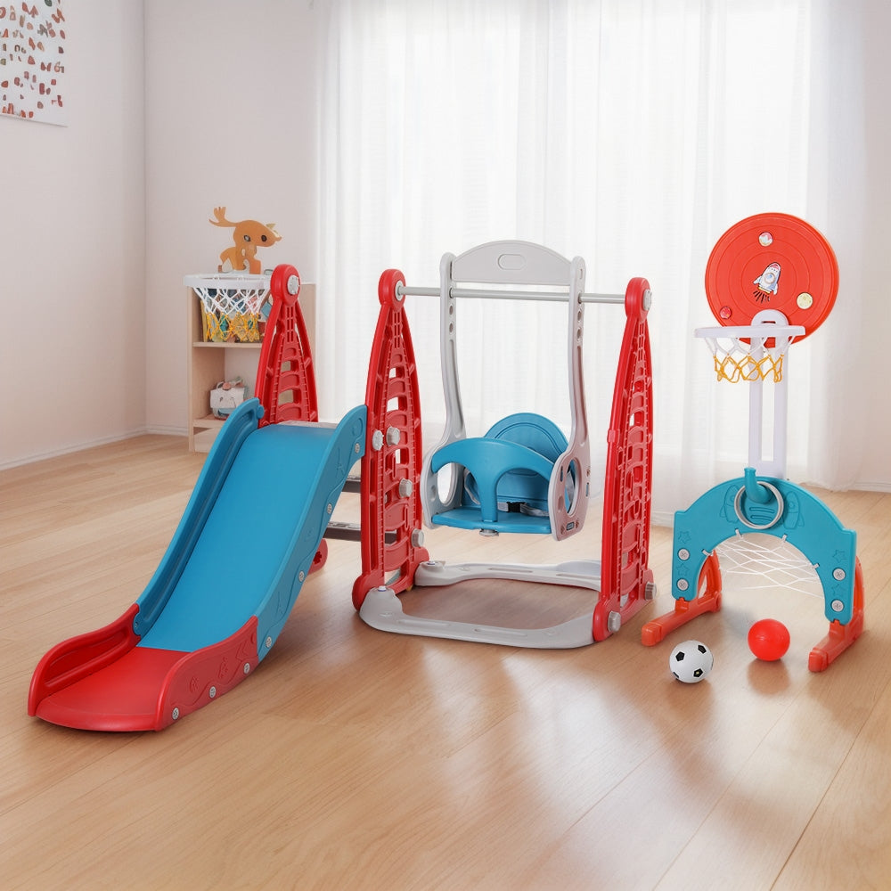Keezi Kids Slide and Swing Set with Basketball Hoop 140cm - Red