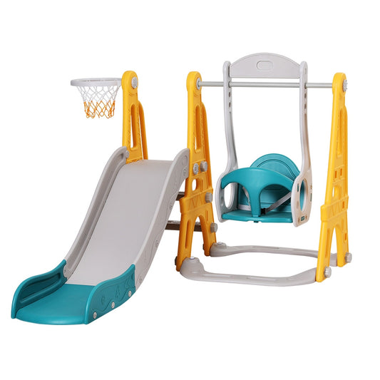 Keezi Kids Slide and Swing Set with Basketball Hoop 140cm - Green