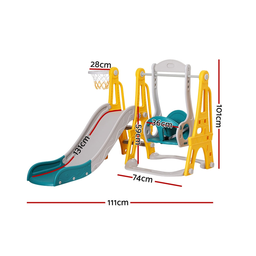 Keezi Kids Slide and Swing Set with Basketball Hoop 140cm - Green