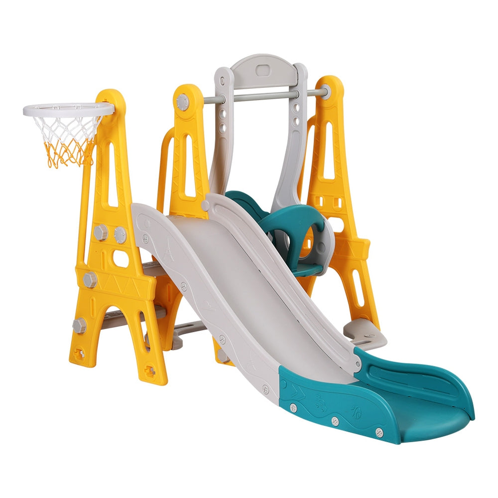 Keezi Kids Slide and Swing Set with Basketball Hoop 140cm - Green