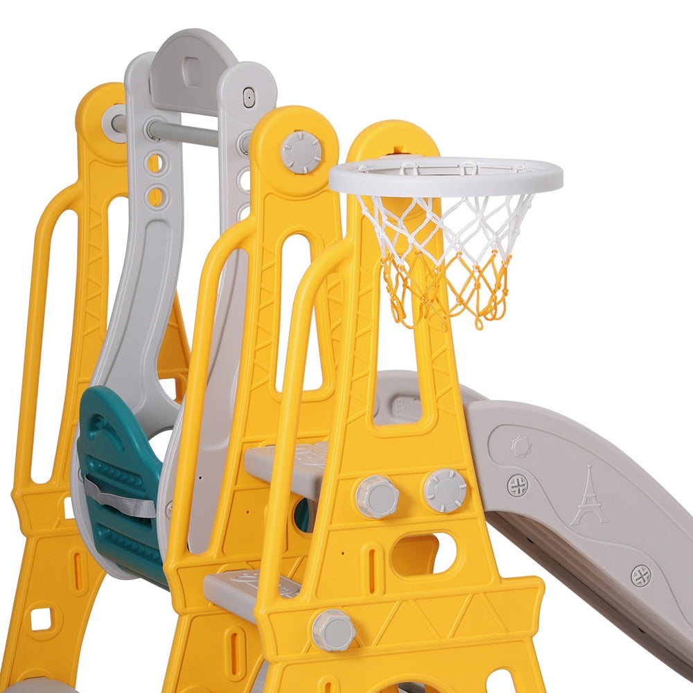 Keezi Kids Slide and Swing Set with Basketball Hoop 140cm - Green
